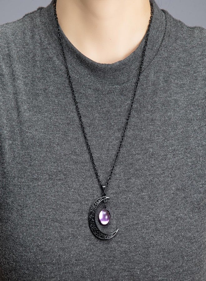 Joyline Gothic Moon Necklace for Women Men Purple Crystal Pendant Necklaces Black Crescent Dark Vintage Punk Accessories Goth Jewelry Valentine's Day Gifts - Image 3