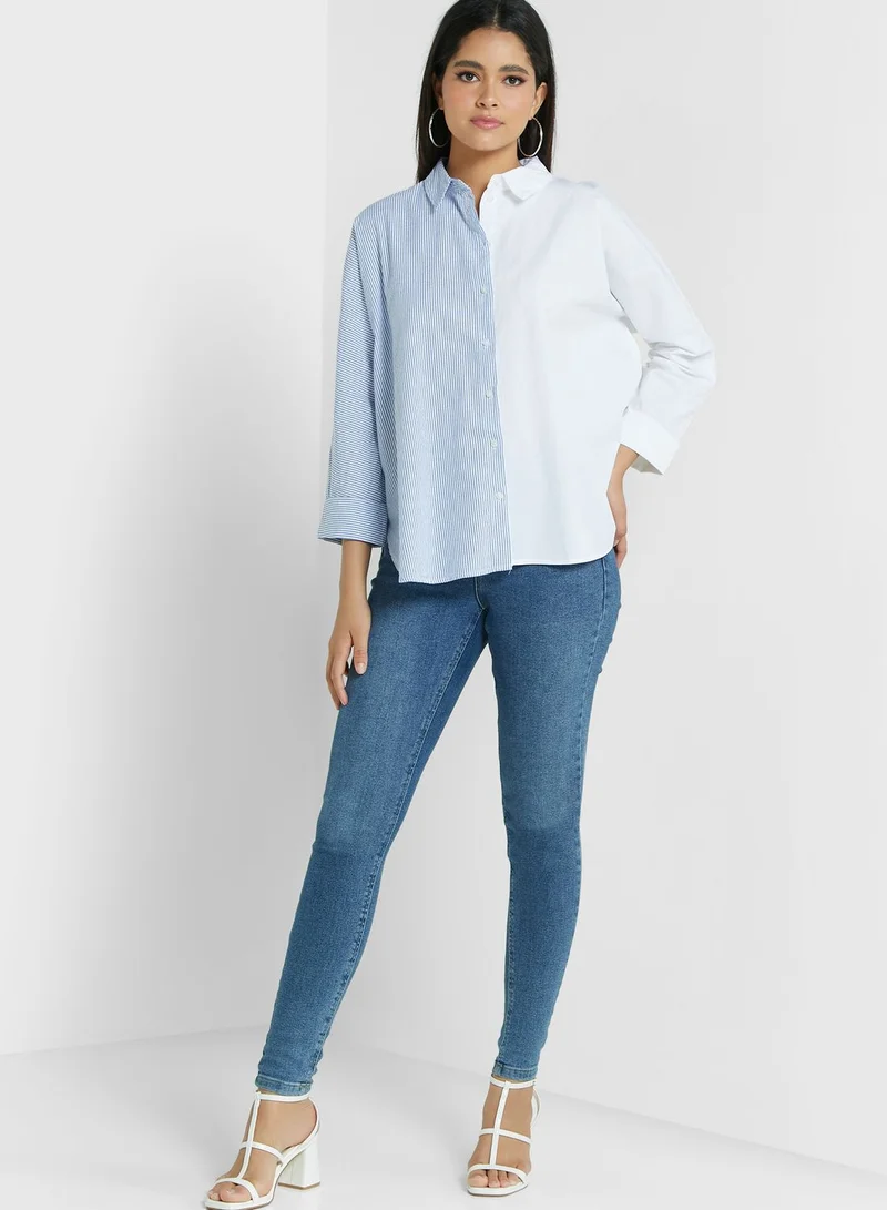 ONLY Colorblock Button Down Shirt
