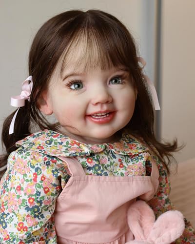 Wamdoll 28Inches Long Brown Hair Lifelike Reborn Princess Girl Dolls that Look Real and Feel Real Realistic Newborn Toddler Collectible Art Doll Smiling with Teeth - Image 5