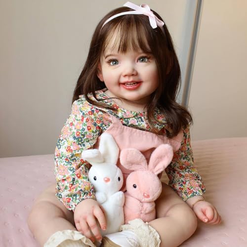 Wamdoll 28Inches Long Brown Hair Lifelike Reborn Princess Girl Dolls that Look Real and Feel Real Realistic Newborn Toddler Collectible Art Doll Smiling with Teeth - Image 1
