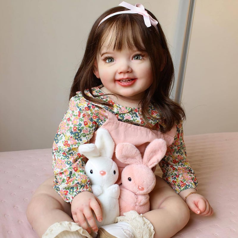Wamdoll 28Inches Long Brown Hair Lifelike Reborn Princess Girl Dolls that Look Real and Feel Real Realistic Newborn Toddler Collectible Art Doll Smiling with Teeth - Image 2