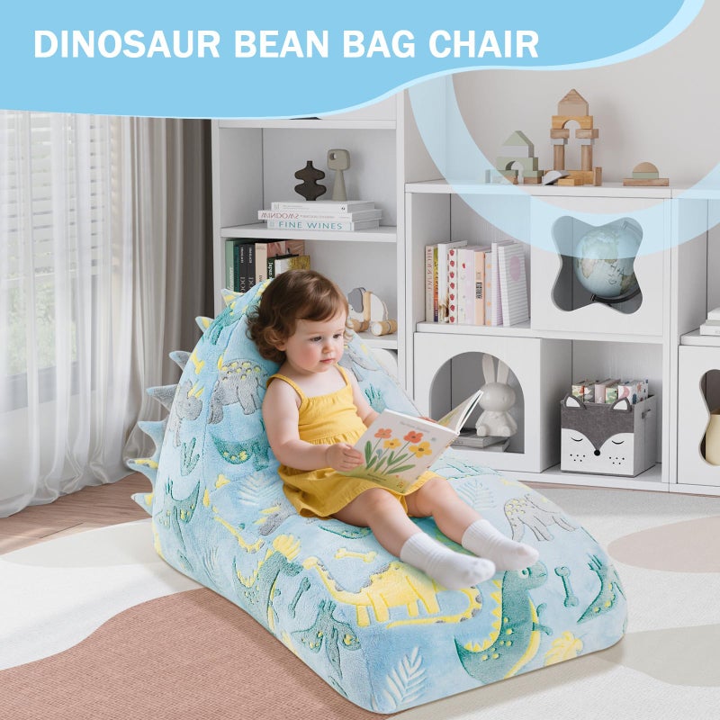 COMAX Dinosaur Bean Bag Chairs for Kids, Kid Beanbag Chair with Filler, Toddler Lounge Bean Chair, Children Lazy Floor Lounger for Girls Boys, Glowing Blue Dino - Image 2