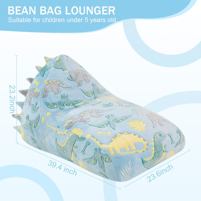 COMAX Dinosaur Bean Bag Chairs for Kids, Kid Beanbag Chair with Filler, Toddler Lounge Bean Chair, Children Lazy Floor Lounger for Girls Boys, Glowing Blue Dino - Image 5