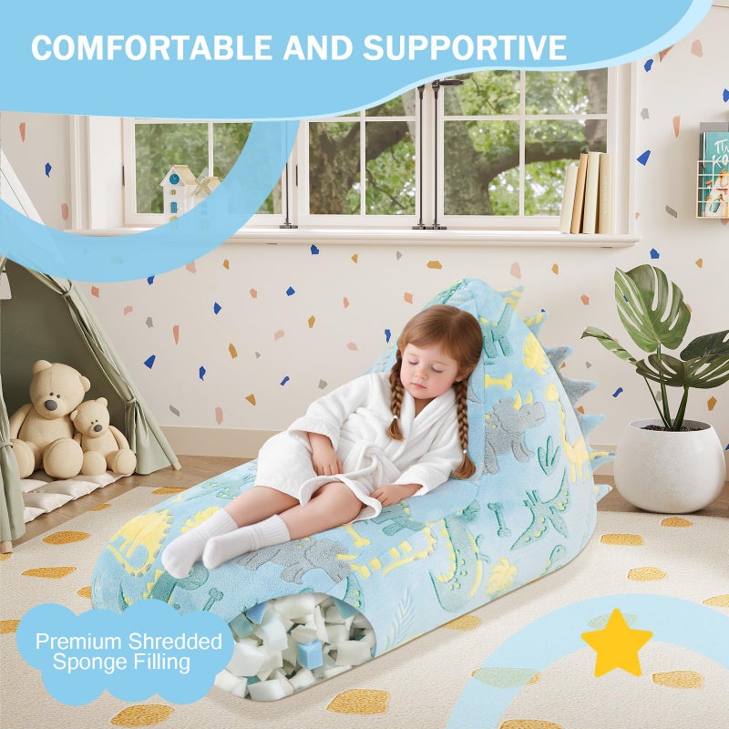 COMAX Dinosaur Bean Bag Chairs for Kids, Kid Beanbag Chair with Filler, Toddler Lounge Bean Chair, Children Lazy Floor Lounger for Girls Boys, Glowing Blue Dino - Image 4