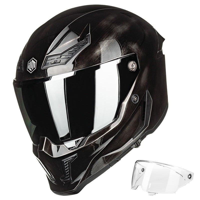 ILM Motorcycle Helmets for Adult Men Women Full Face DOT ECE Powersports Dual Visor Street Racing Helmet with Pinlock Cascos para Motos Model MF509 War Damaged Gray XL
