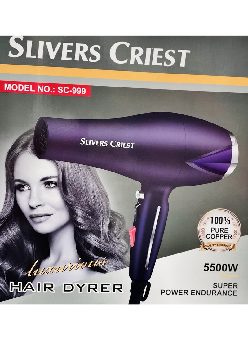 SILVER CREST Professional 5500W Hair Dryer with Nozzle Attachment, High-Speed Brushed Motor, 220V Powerful, Non-foldable Handle, Quick Dry for Salon-Quality Styling  - Image 2