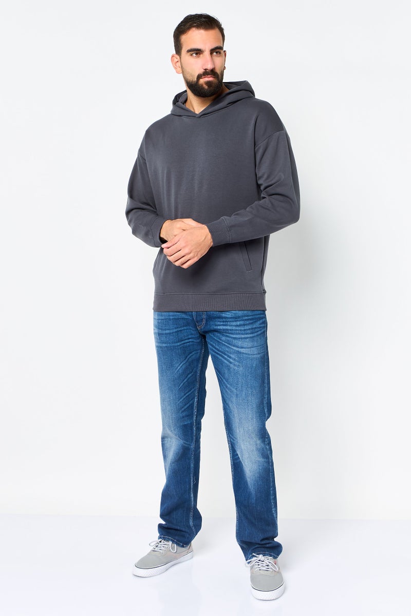 Algspar Men Plain Long Sleeve Hoodie, Dark Grey - Image 3