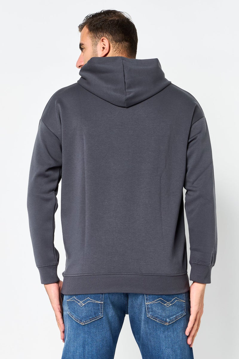 Algspar Men Plain Long Sleeve Hoodie, Dark Grey - Image 4