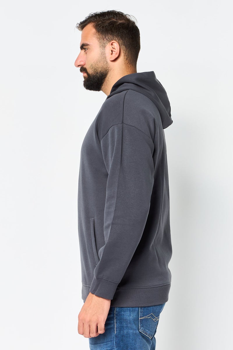 Algspar Men Plain Long Sleeve Hoodie, Dark Grey - Image 2