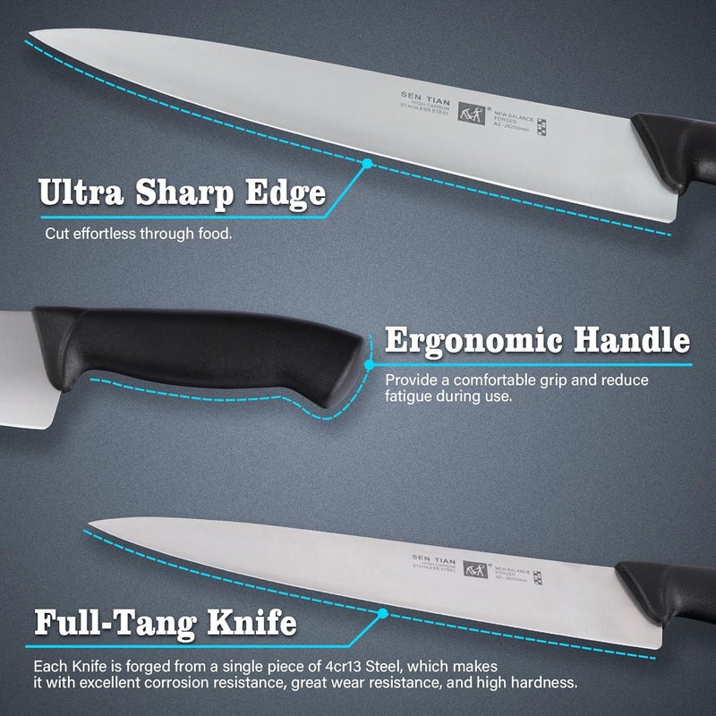 Sumteene Chef Knife, Professional Kitchen Knife 10.5", Ultra Sharp High Carbon Stainless Steel Full Tang Knife with Black Ergonomic PP Handle, Japanese Chef Knife for Household and Work - Image 3
