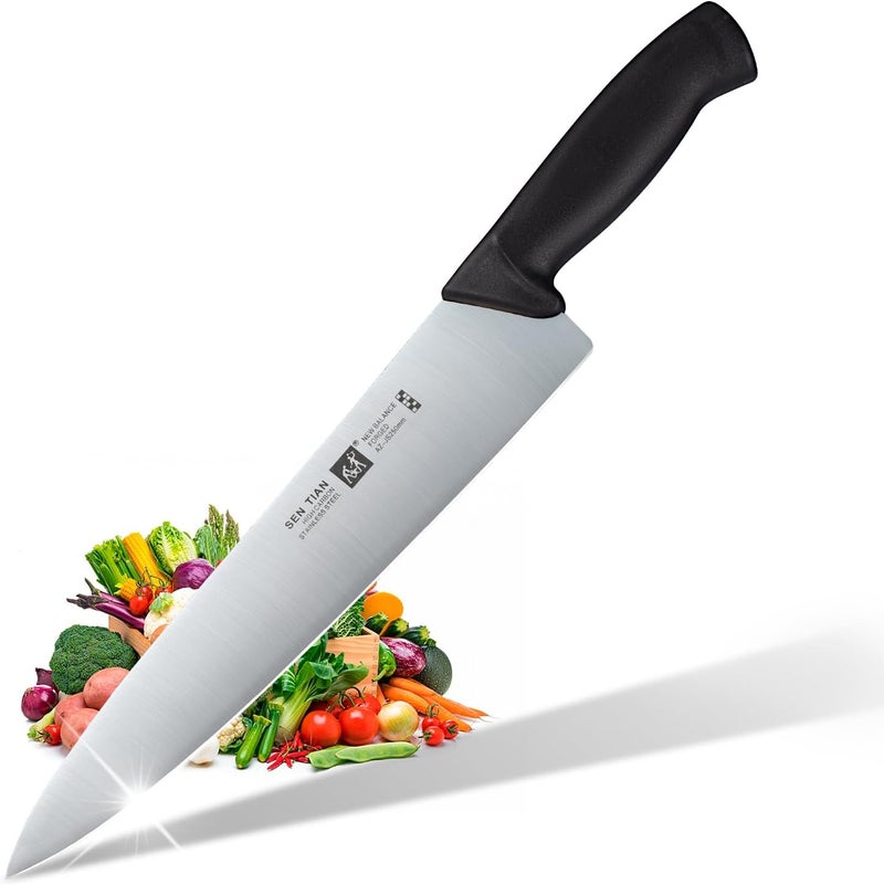 Sumteene Chef Knife, Professional Kitchen Knife 10.5", Ultra Sharp High Carbon Stainless Steel Full Tang Knife with Black Ergonomic PP Handle, Japanese Chef Knife for Household and Work - Image 1