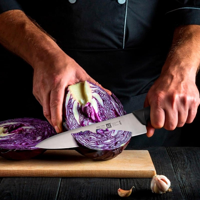 Sumteene Chef Knife, Professional Kitchen Knife 10.5", Ultra Sharp High Carbon Stainless Steel Full Tang Knife with Black Ergonomic PP Handle, Japanese Chef Knife for Household and Work - Image 5