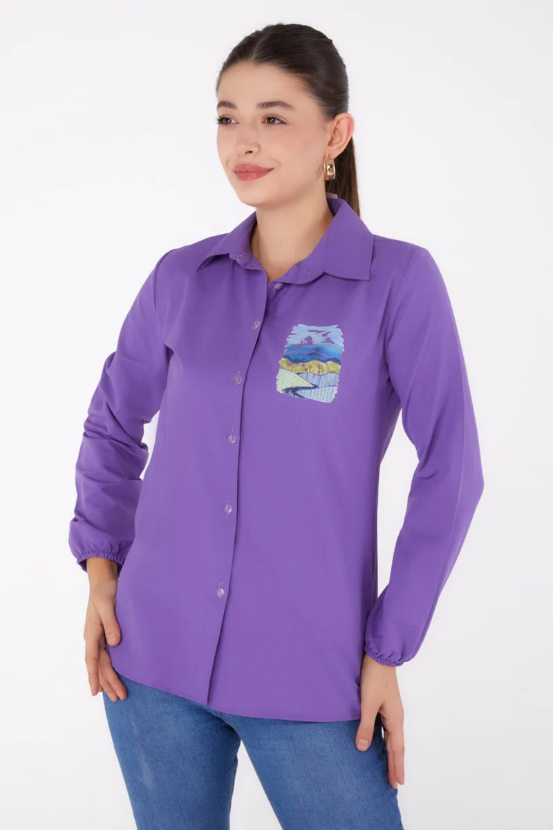 Tofisa Plain Shirt Collar Women's Lilac Printed Shirt - 13340