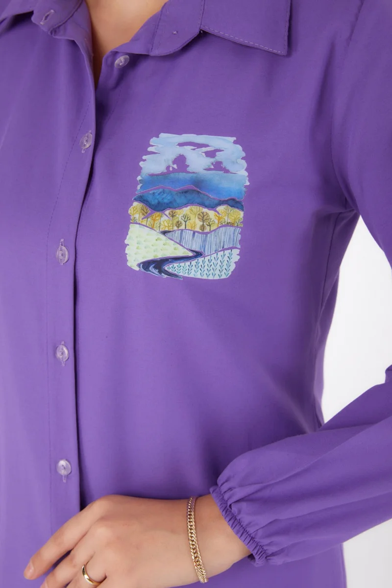 Tofisa Plain Shirt Collar Women's Lilac Printed Shirt - 13340