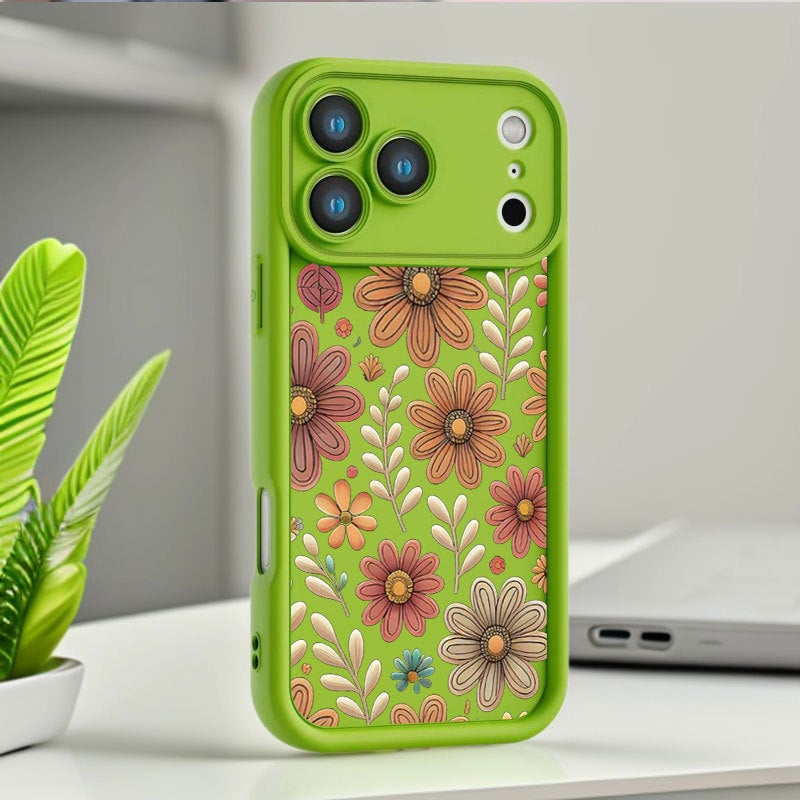 Apple iPhone 17 Pro phone case with a creative green cartoon floral pattern for shock protection