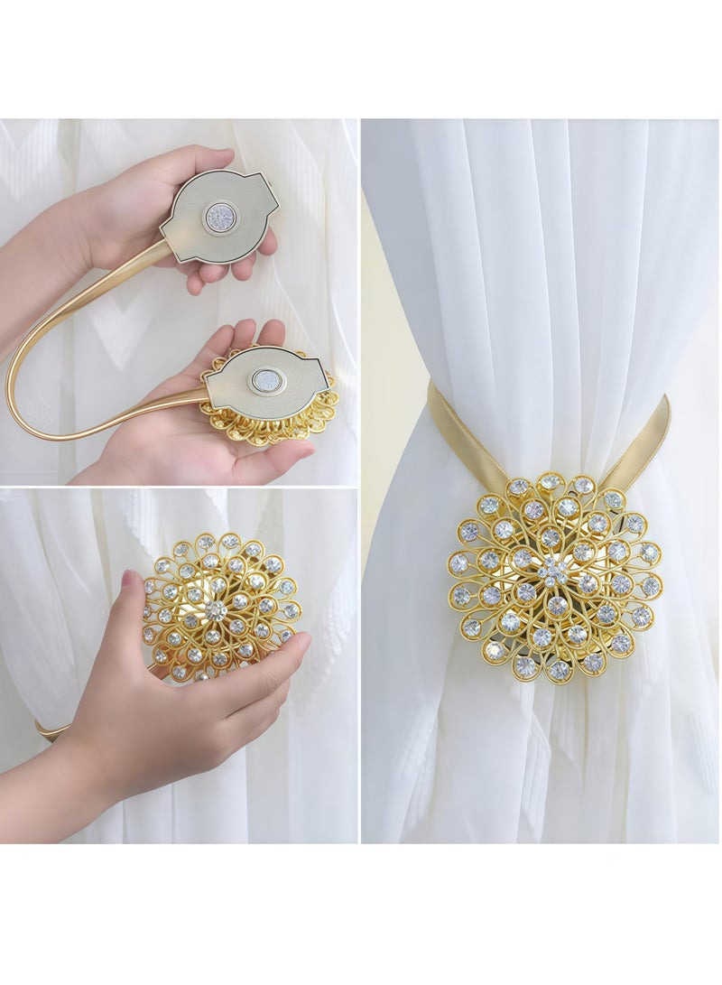 2 Pack Curtain Magnetic Buckle Spring Window Curtain Tie Cords for Home Office Decoration (Gold)  - Image 2