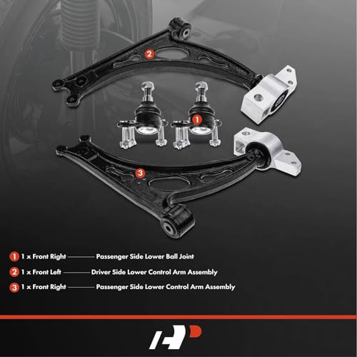 A-Premium Set of 4, Front Lower Control Arm, Lower Ball Joint, Compatible with Volkswagen Eos 2007-2014, Golf 2010-2014, GTI 2006-2013, Jetta 2006-2014, Audi A3 (Quattro) 2007-2009 - Image 3