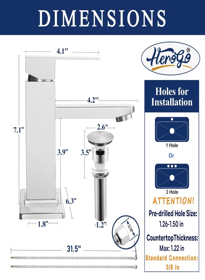حنفيات الحمام Herogo بدون لمس من الفولاذ المقاوم للصدأ والنيكل المصقول مع مستشعر حركة تلقائي، حنفية حوض RV Bar لحوض من 1 إلى 3 فتحات بمقبض واحد مع سدادة تصريف منبثقة وخراطيم إمداد المياه - Image 3