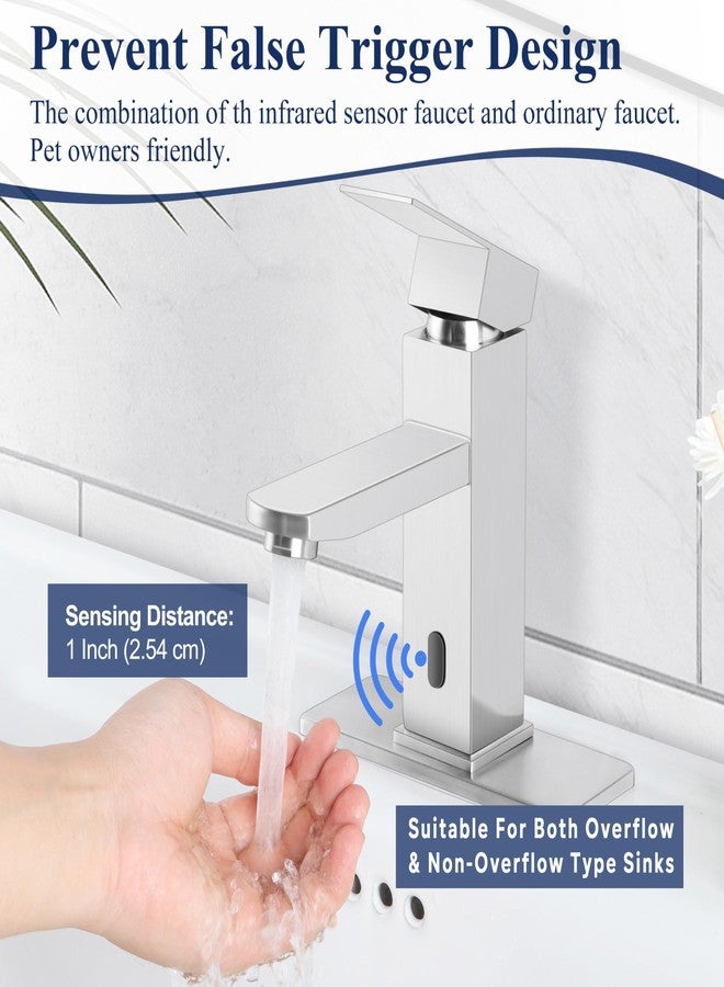 حنفيات الحمام Herogo بدون لمس من الفولاذ المقاوم للصدأ والنيكل المصقول مع مستشعر حركة تلقائي، حنفية حوض RV Bar لحوض من 1 إلى 3 فتحات بمقبض واحد مع سدادة تصريف منبثقة وخراطيم إمداد المياه - Image 5