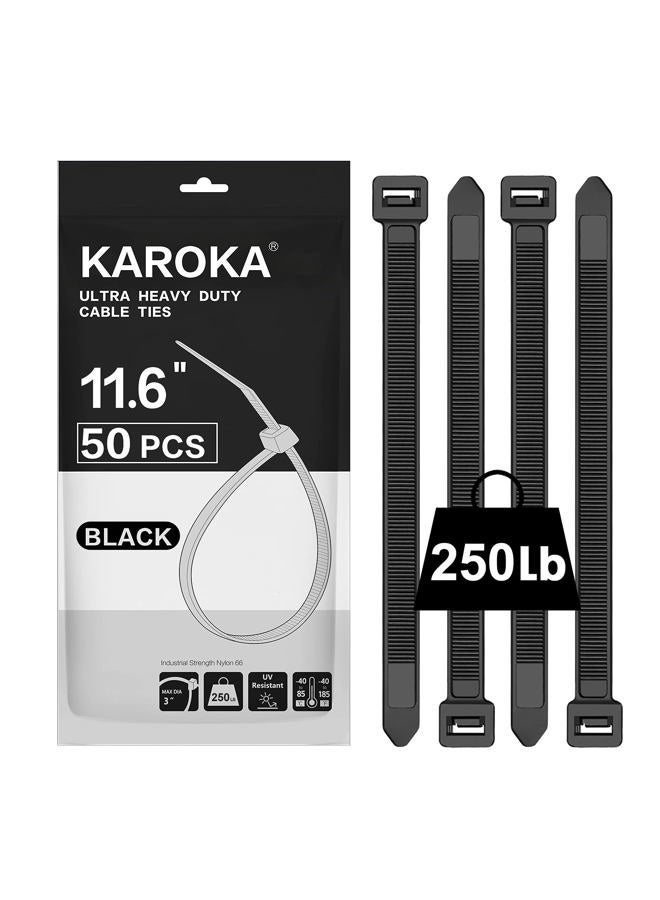 Karoka Industrial Zip Ties Heavy Duty with 250 lbs Tensile Strength, 11.6 inch, Electrical Cable Ties Heavy Duty, 50 Pieces, Wide and Thick Zip Ties, by - Image 1