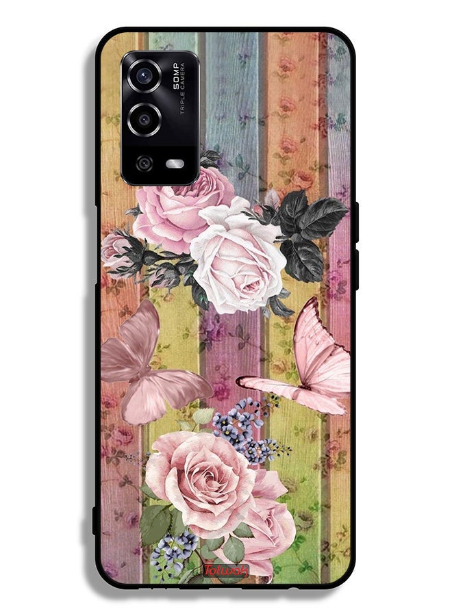 Tolwak Oppo A55 4G Protective Case Cover Peach Butterflies And Roses - Image 2