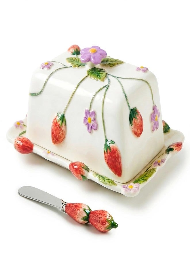 Qiuhome Strawberry Butter Dish with Lid, Butter Keeper for Countertop Butter Container - Image 1