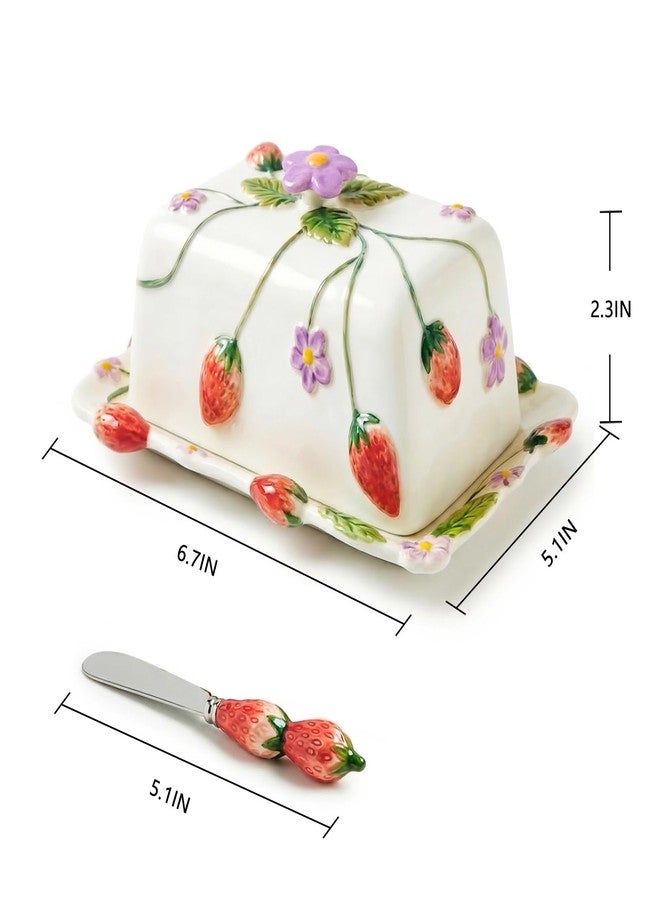 Qiuhome Strawberry Butter Dish with Lid, Butter Keeper for Countertop Butter Container - Image 2