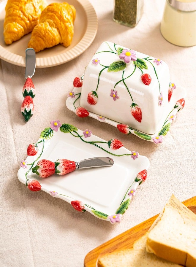 Qiuhome Strawberry Butter Dish with Lid, Butter Keeper for Countertop Butter Container - Image 3