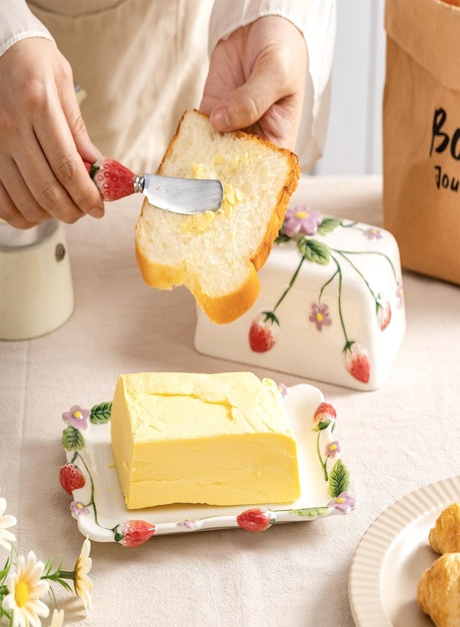 Qiuhome Strawberry Butter Dish with Lid, Butter Keeper for Countertop Butter Container - Image 5