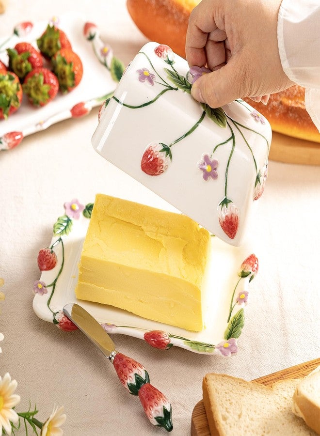 Qiuhome Strawberry Butter Dish with Lid, Butter Keeper for Countertop Butter Container - Image 4