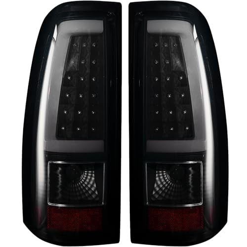 MiKaFex Tail Light Assembly Compatible With Chevy Silverado 1500 2500 3500 20032006 Driver and Passenger Side LED Smoke Black Rear Brake Lamps With Bulb Inside And Wiring Harness
