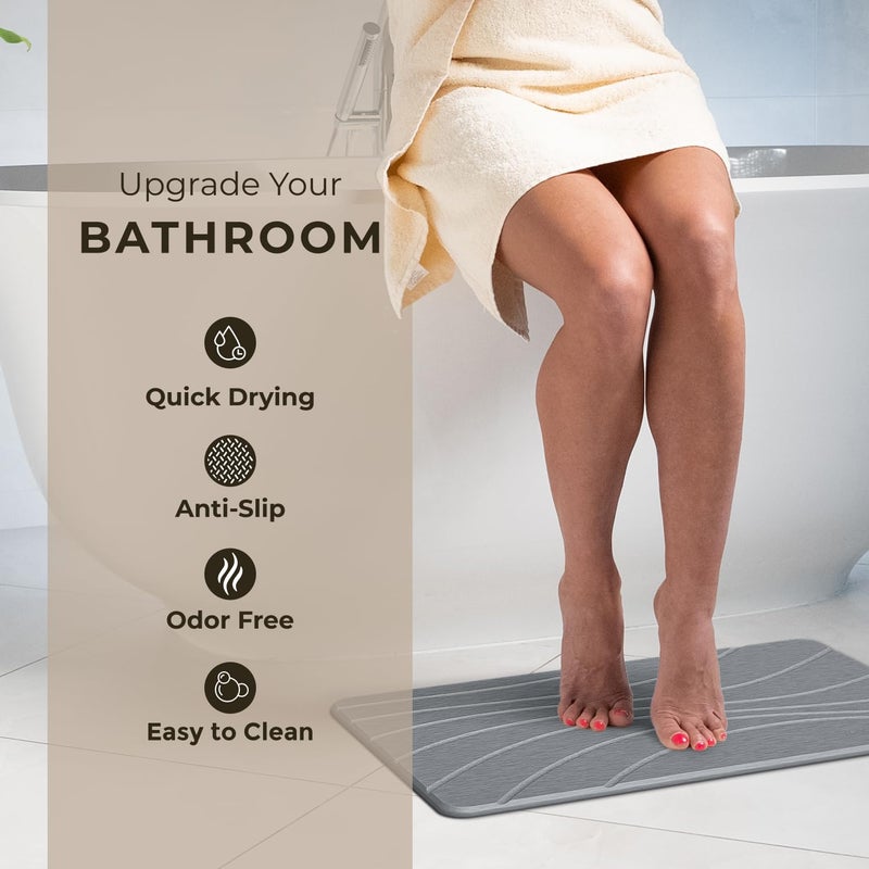 TOSORO - Stone Bath Mat Diatomaceous Earth Shower Mat Non-Slip Super Absorbent Diatomite Stone Bath Mats for Bathroom Floor Quick Drying Natural Easy to Clean (23.5 x 15) - Graphite - Image 2