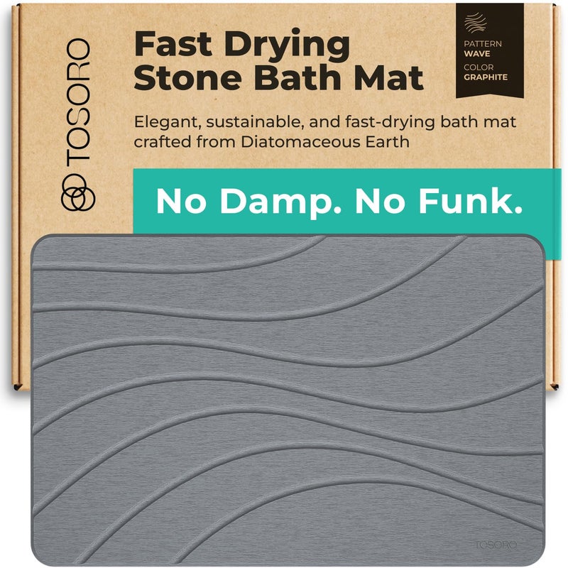 TOSORO - Stone Bath Mat Diatomaceous Earth Shower Mat Non-Slip Super Absorbent Diatomite Stone Bath Mats for Bathroom Floor Quick Drying Natural Easy to Clean (23.5 x 15) - Graphite - Image 1