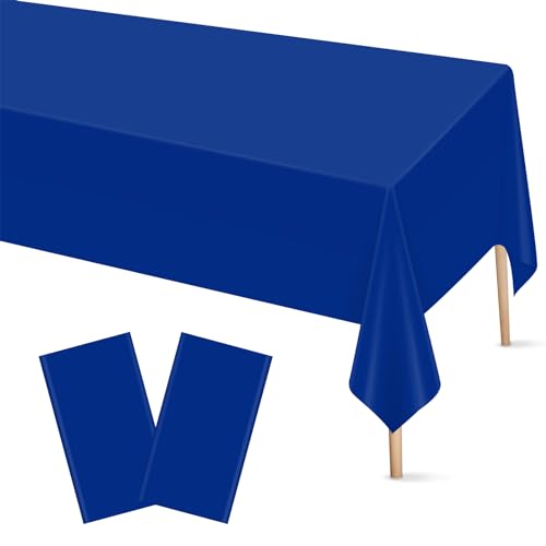 Mulbozy 2 Pcs Royal Blue Plastic Tablecloth for Rectangle Table, 54 × 108 inches Disposable Royal Blue Party Table Covers for Birthday, Anniversary, Wedding, Fine Dining, Graduation Party Decoration - Image 1