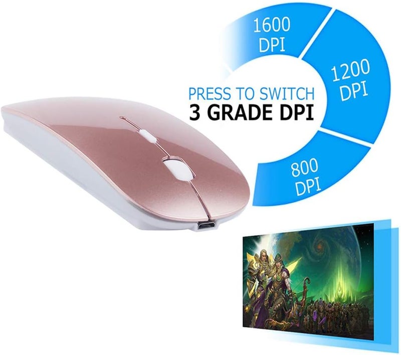 KLO Rechargeable Bluetooth Mouse for MacBook/MacBook air/Pro/iPad, Wireless Mouse for Laptop/Notebook/pc/iPad/Chromebook (Rose Gold) - Image 4