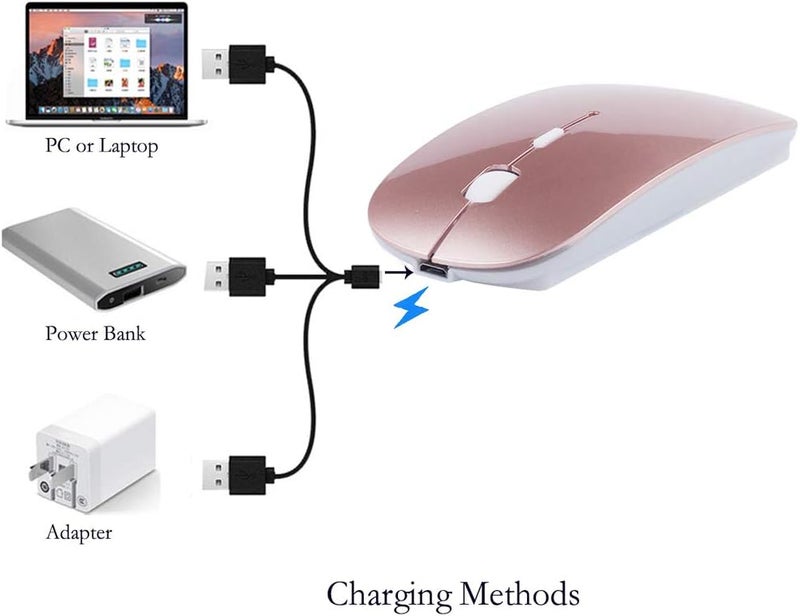 KLO Rechargeable Bluetooth Mouse for MacBook/MacBook air/Pro/iPad, Wireless Mouse for Laptop/Notebook/pc/iPad/Chromebook (Rose Gold) - Image 5