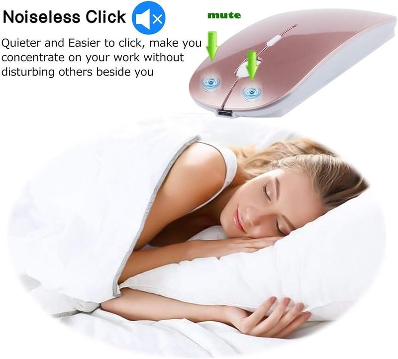 KLO Rechargeable Bluetooth Mouse for MacBook/MacBook air/Pro/iPad, Wireless Mouse for Laptop/Notebook/pc/iPad/Chromebook (Rose Gold) - Image 2