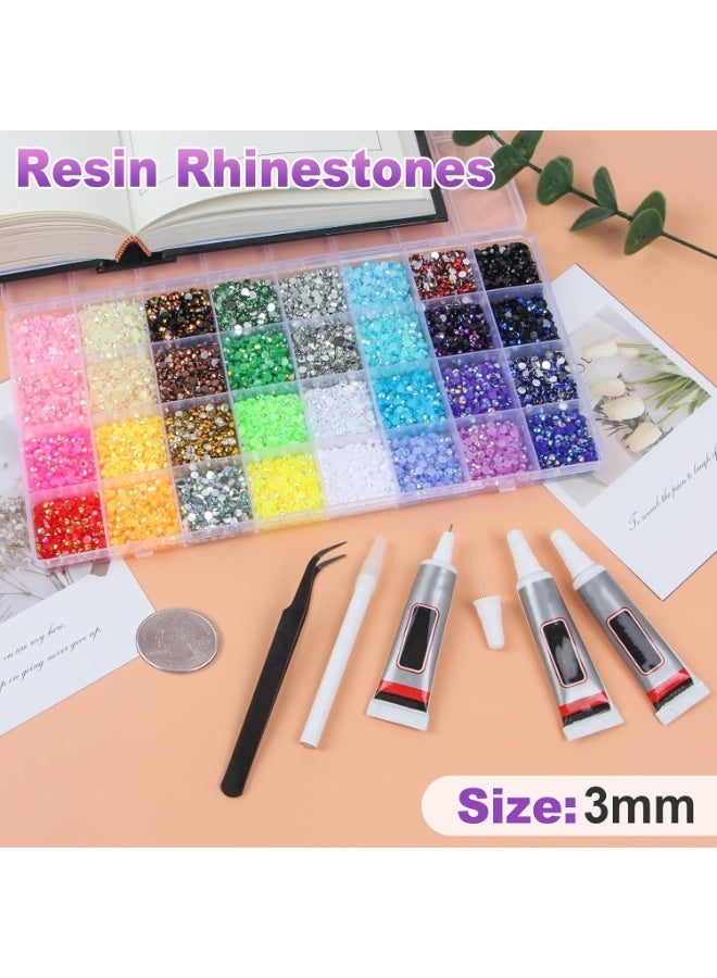 ATRJSZ Resin Jelly Rhinestones Kit for Bedazzling, 32000 Pcs 3mm Flatback Gems Kit, 32 Colors DIY Bulk Resin Gems Set with 3Pcs 10ml Glue for Crafting Nail Art Clothing Shoes Nail Embellishments - Image 2
