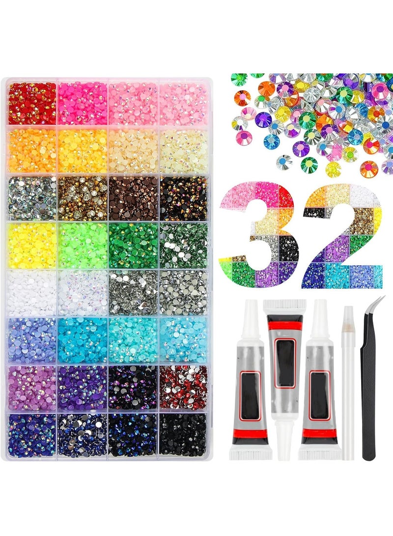 ATRJSZ Resin Jelly Rhinestones Kit for Bedazzling, 32000 Pcs 3mm Flatback Gems Kit, 32 Colors DIY Bulk Resin Gems Set with 3Pcs 10ml Glue for Crafting Nail Art Clothing Shoes Nail Embellishments - Image 1