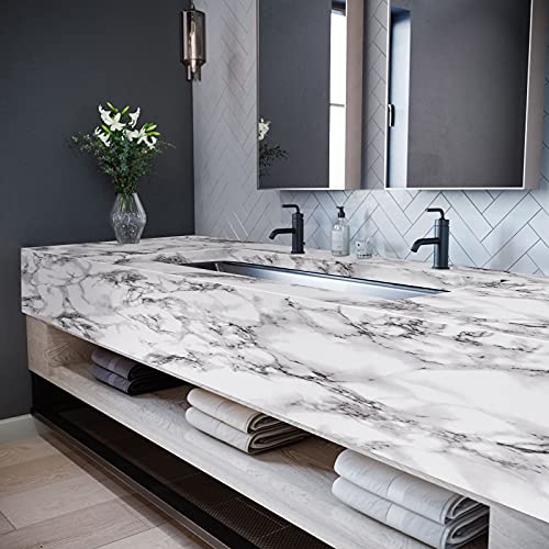 Caltero Marble Wallpaper 15.7" x 394" Black White Grey Marble Peel and Stick Glossy Contact Paper for Countertop Kitchen Cabinets Bathroom - Image 3