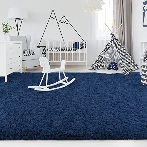 FlyDOIT Large Area Rugs for Living Room, 5x8 Feet Navy Blue Shaggy Rug Fluffy Throw Carpets, Ultra Soft Plush Modern Indoor Fuzzy Rugs for Bedroom Girls Kids Nursery Room Dorm Home Decor - Image 4
