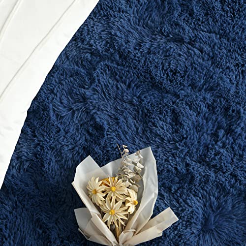 FlyDOIT Large Area Rugs for Living Room, 5x8 Feet Navy Blue Shaggy Rug Fluffy Throw Carpets, Ultra Soft Plush Modern Indoor Fuzzy Rugs for Bedroom Girls Kids Nursery Room Dorm Home Decor - Image 5