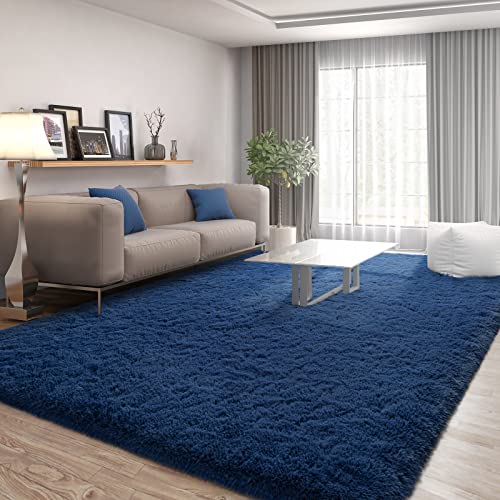 FlyDOIT Large Area Rugs for Living Room, 5x8 Feet Navy Blue Shaggy Rug Fluffy Throw Carpets, Ultra Soft Plush Modern Indoor Fuzzy Rugs for Bedroom Girls Kids Nursery Room Dorm Home Decor - Image 2