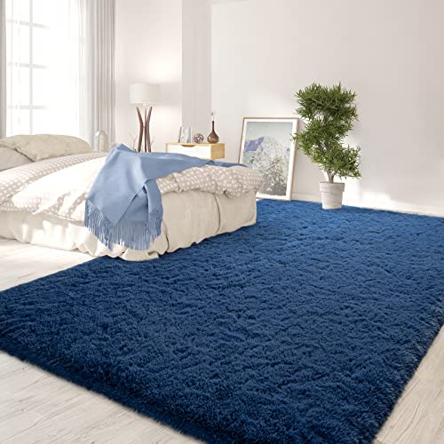FlyDOIT Large Area Rugs for Living Room, 5x8 Feet Navy Blue Shaggy Rug Fluffy Throw Carpets, Ultra Soft Plush Modern Indoor Fuzzy Rugs for Bedroom Girls Kids Nursery Room Dorm Home Decor - Image 3