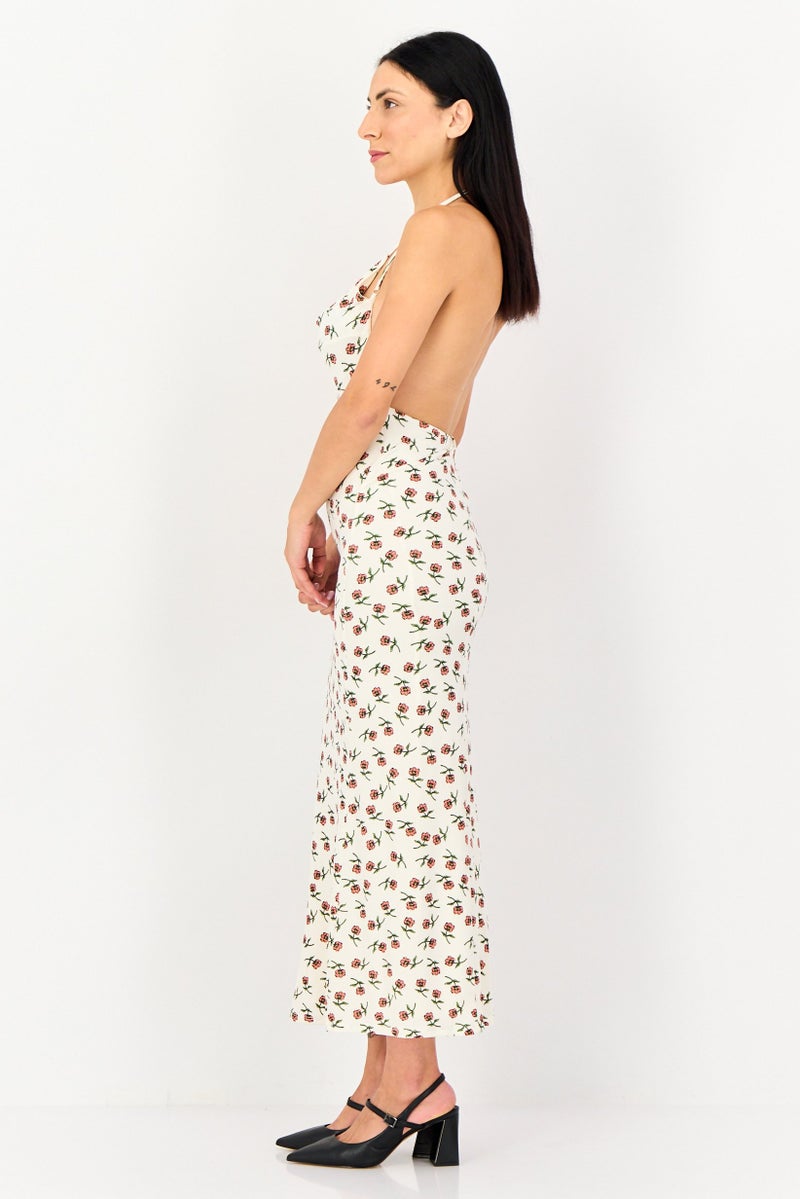 FOREVER 21 فستان ميدي مزخرف بالورود للنساء، متعدد الألوان - Image 4