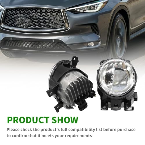Yunnergo Pair Fog Lights Compatible with Q50 QX50 Q60 QX60 Q70L QX80 2014-2018 Left & Right Side Front Bumper Daytime Running Lamps 261554GA0A 261554GA0B IN2593108 IN2592108 - Image 2