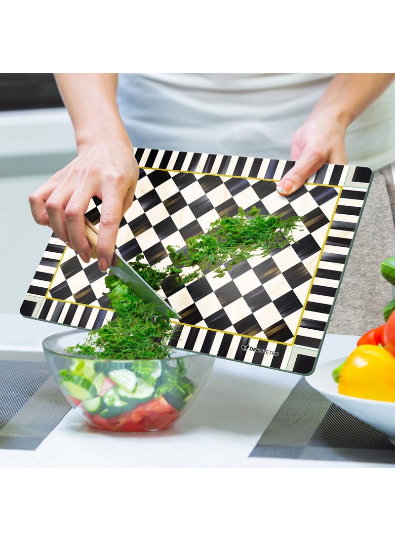 Decovetro - Glass Cutting Board and Presentation and Serving Plate Mackenzie Black and White Checkered 30X40 cm - Image 1