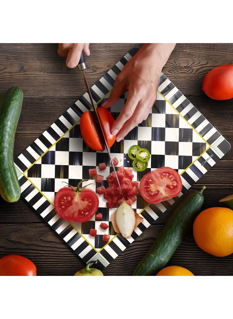 Decovetro - Glass Cutting Board and Presentation and Serving Plate Mackenzie Black and White Checkered 30X40 cm - Image 1