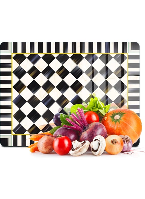 Glass Cutting Board and Presentation and Serving Plate Mackenzie Black and White Checkered 30X40 cm