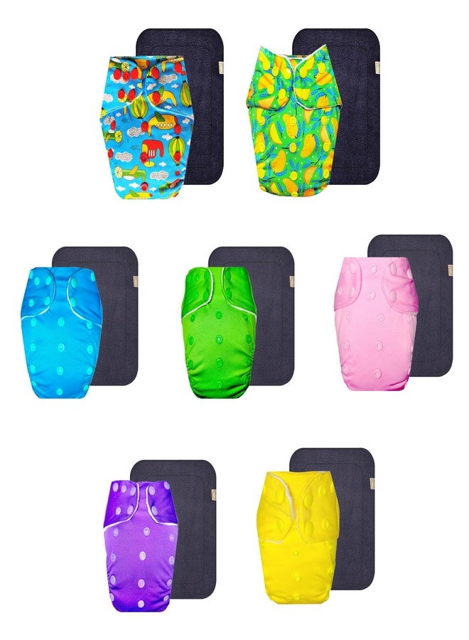 Dumbledo Premium Cloth Diaper with Gray Insert (Pack of 7) | Dry Feel and Comfortable | Reusable & Washable | Adjustable Snaps | Ideal for Toddlers | 3 Months - 3 Years | Unisex Baby - Image 1